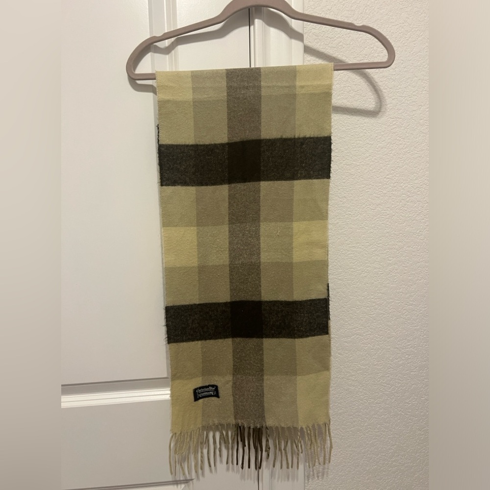 Christian Dior Brown/Tan Plaid Cashmere Scarf
